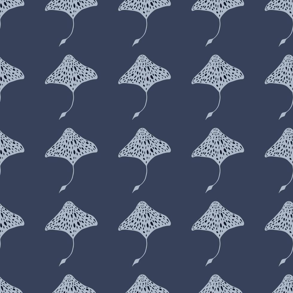 motif harmonieux de faune marine tropicale abstraite avec des silhouettes de galuchat tachetées. fond bleu marine foncé. vecteur