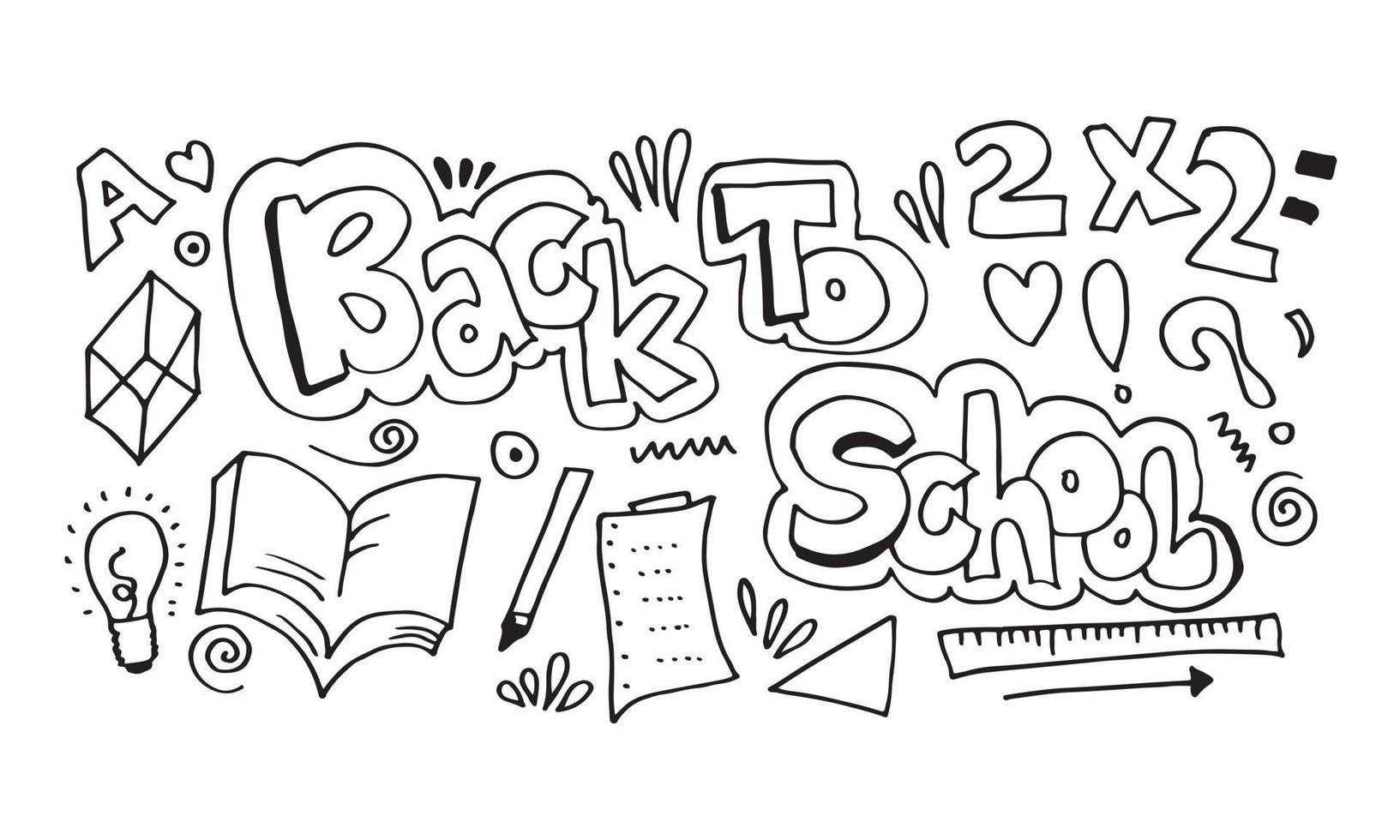 retour à l'école hand lettering.concept vector background avec des éléments de doodle pour la bannière.