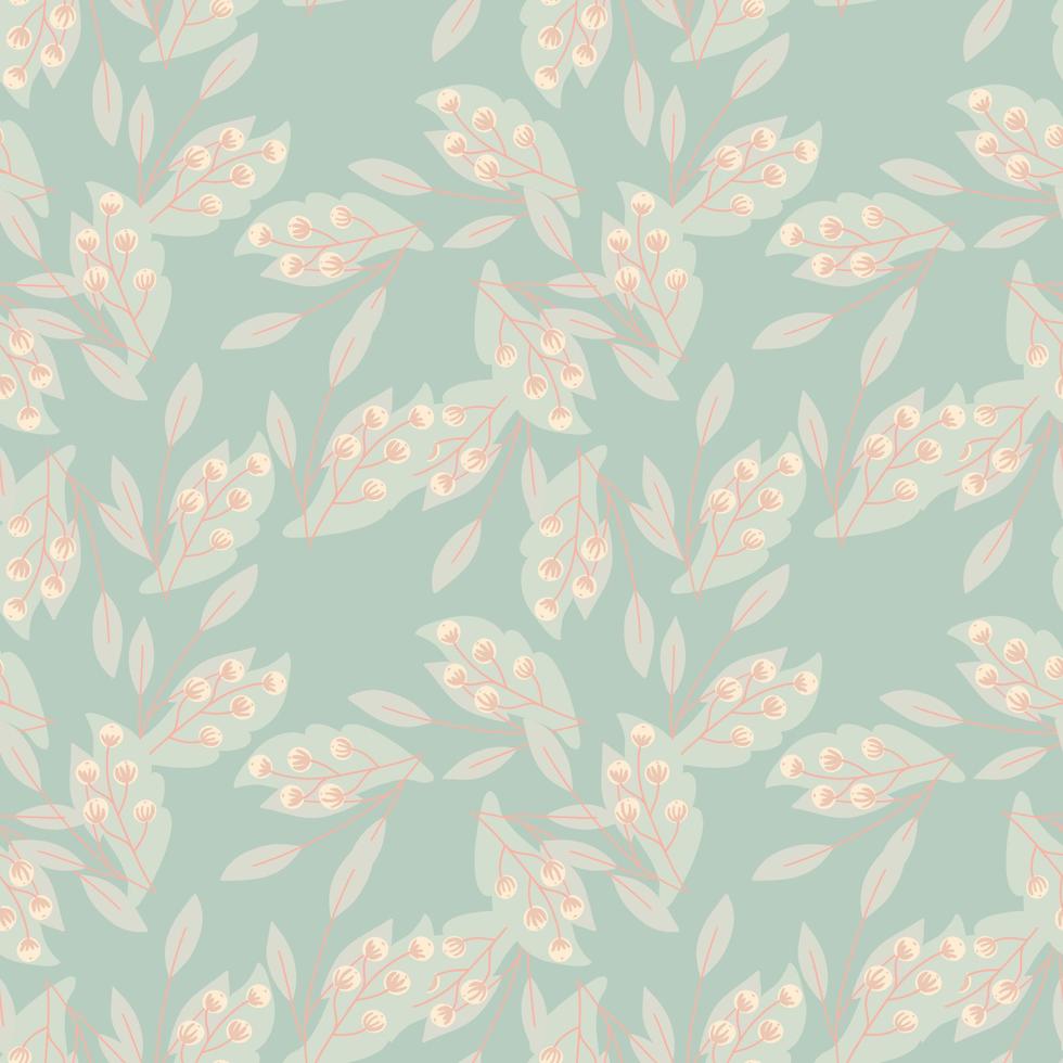 tons pastel motif sans couture dans un style vintage avec des baies et des feuilles de rowan. fond pastel bleu. vecteur