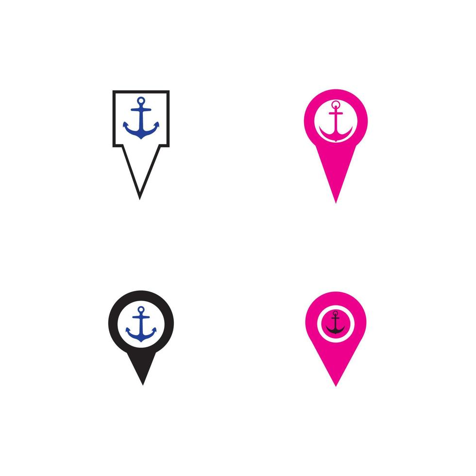 pointeur de carte avec ancre de symbole et icône de port de mer violet numérique pour toute conception isolée sur illustration vectorielle blanche vecteur