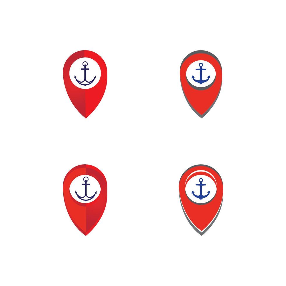 pointeur de carte avec ancre de symbole et icône de port de mer violet numérique pour toute conception isolée sur illustration vectorielle blanche vecteur