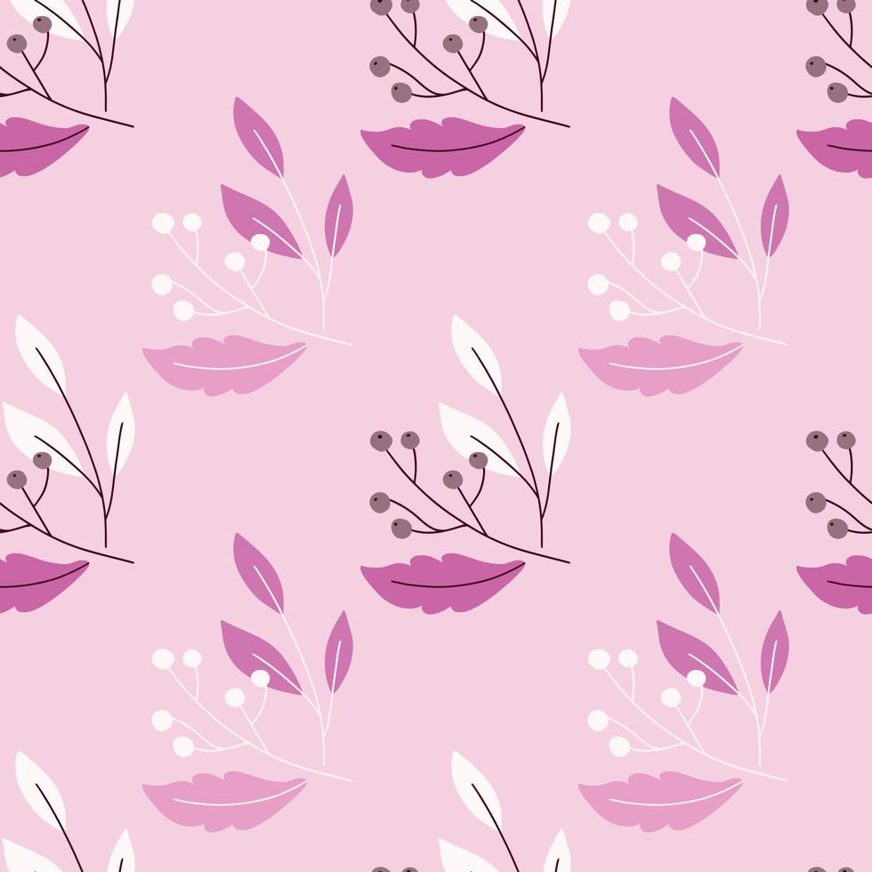 motif botanique abstrait harmonieux de nature avec impression de baies simples. fond pastel rose. ornement abstrait. vecteur