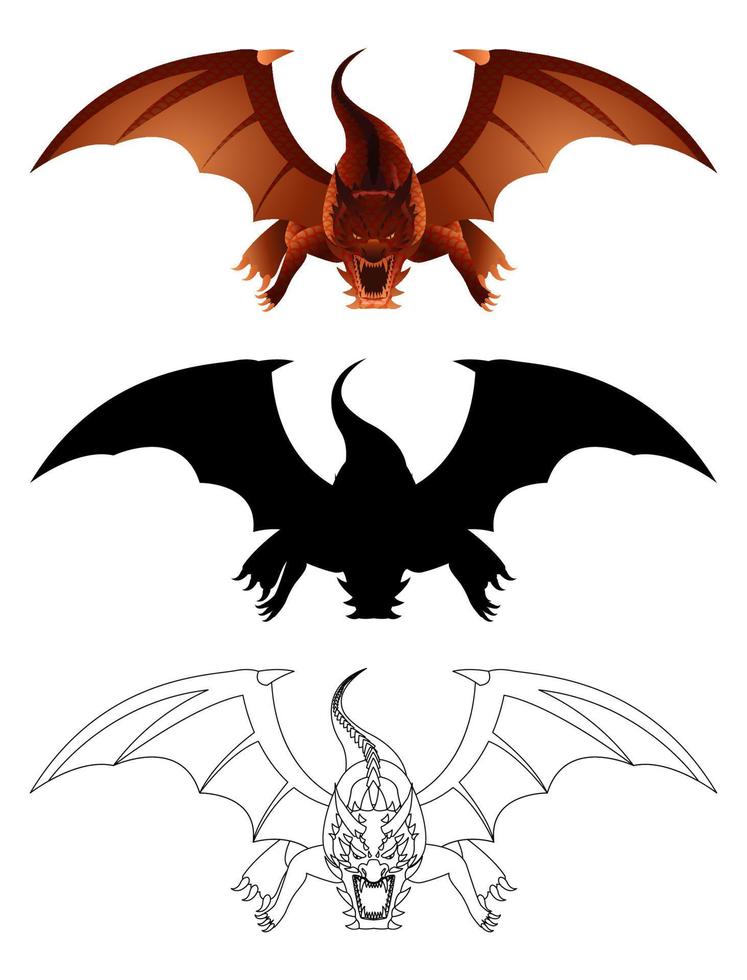 ensemble de dragon volant dans trois styles vecteur