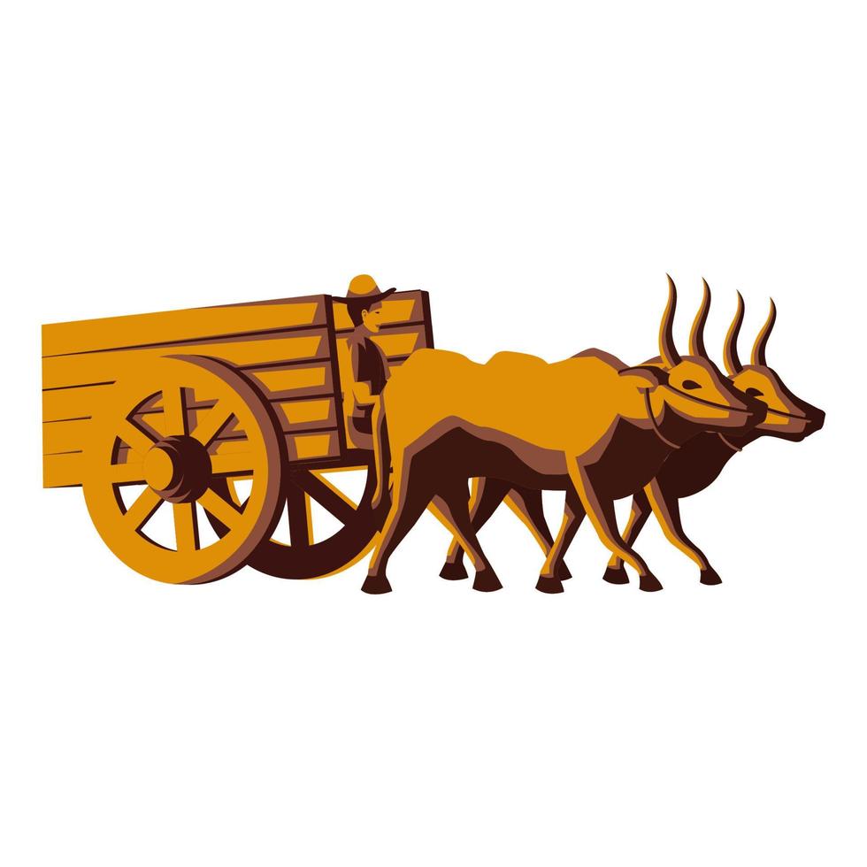 clipart de charrette de vache avec dessin animé vecteur