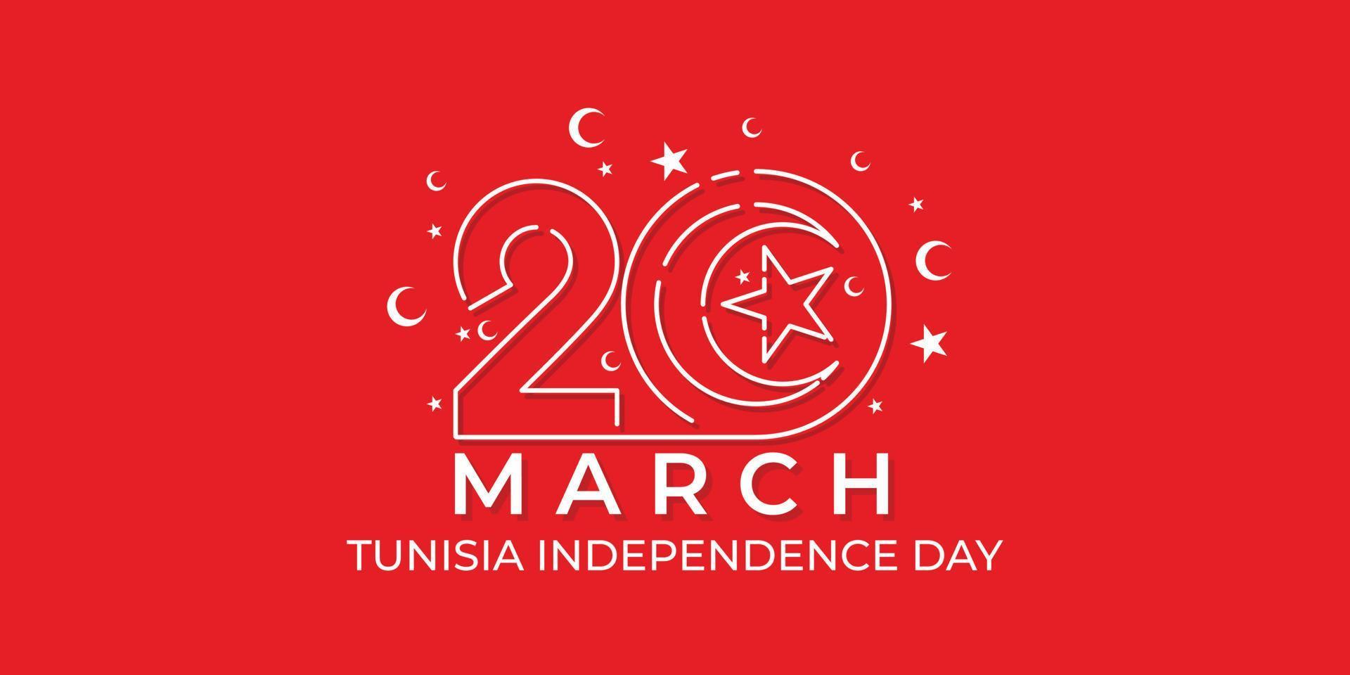 fête de l'indépendance de la tunisie avec design lune et étoile. numéro de typographie de 20 illustration vectorielle. vecteur