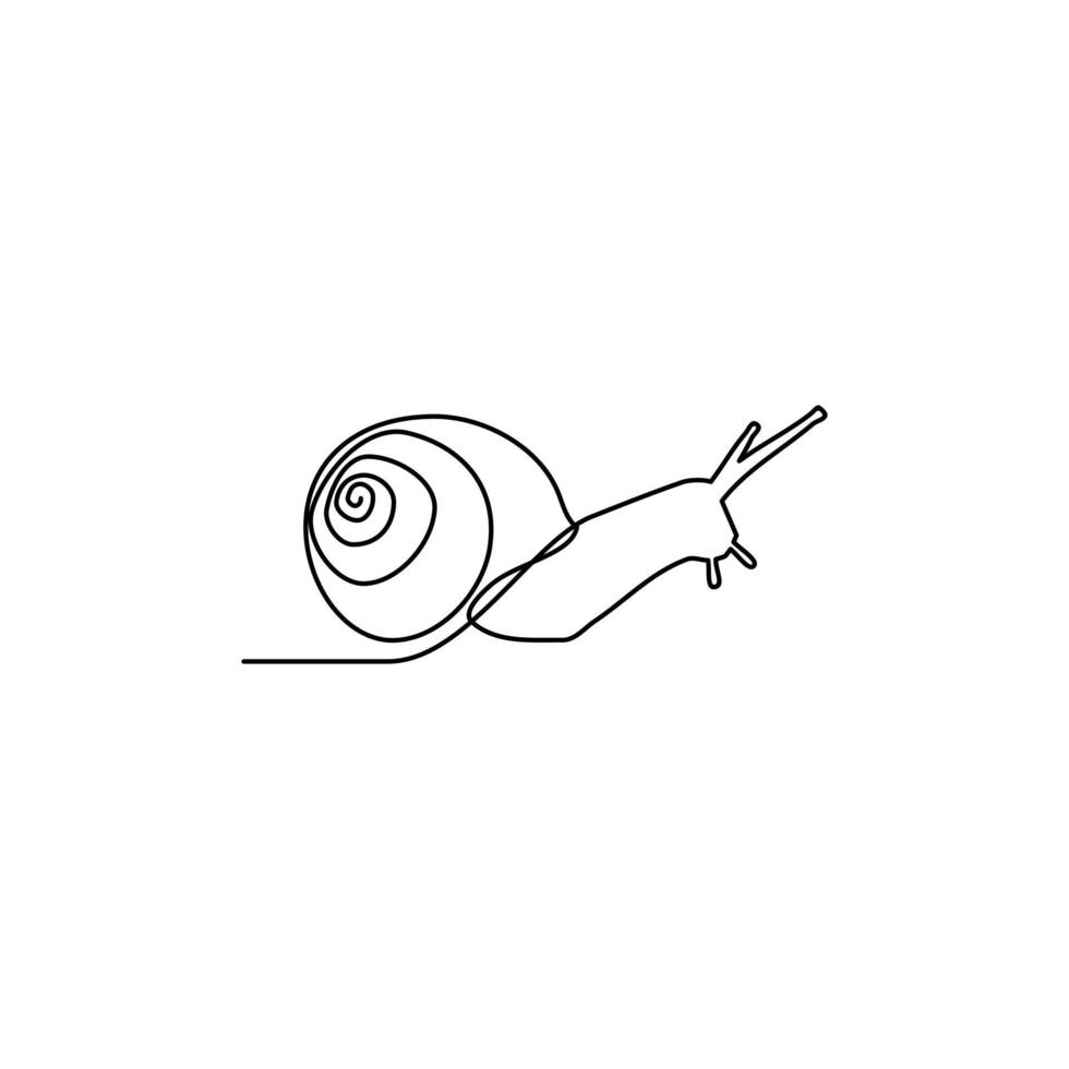 dessin en ligne continu d'escargot animal, design minimaliste sur fond blanc. logo d'aliments biologiques. illustration vectorielle vecteur