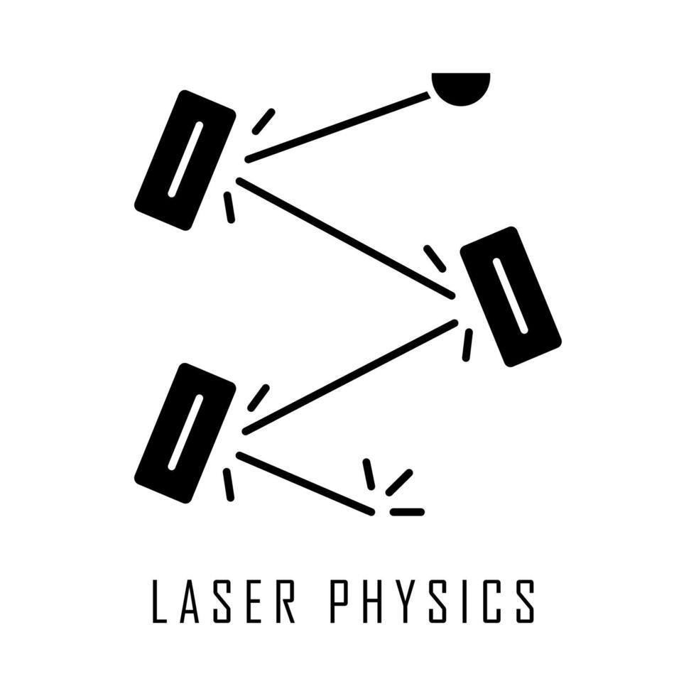 icône de glyphe de physique laser. branche optique. électronique quantique, construction laser, cavité optique. réflexion lumineuse. expérience optique. symbole de la silhouette. espace négatif. illustration vectorielle isolée vecteur