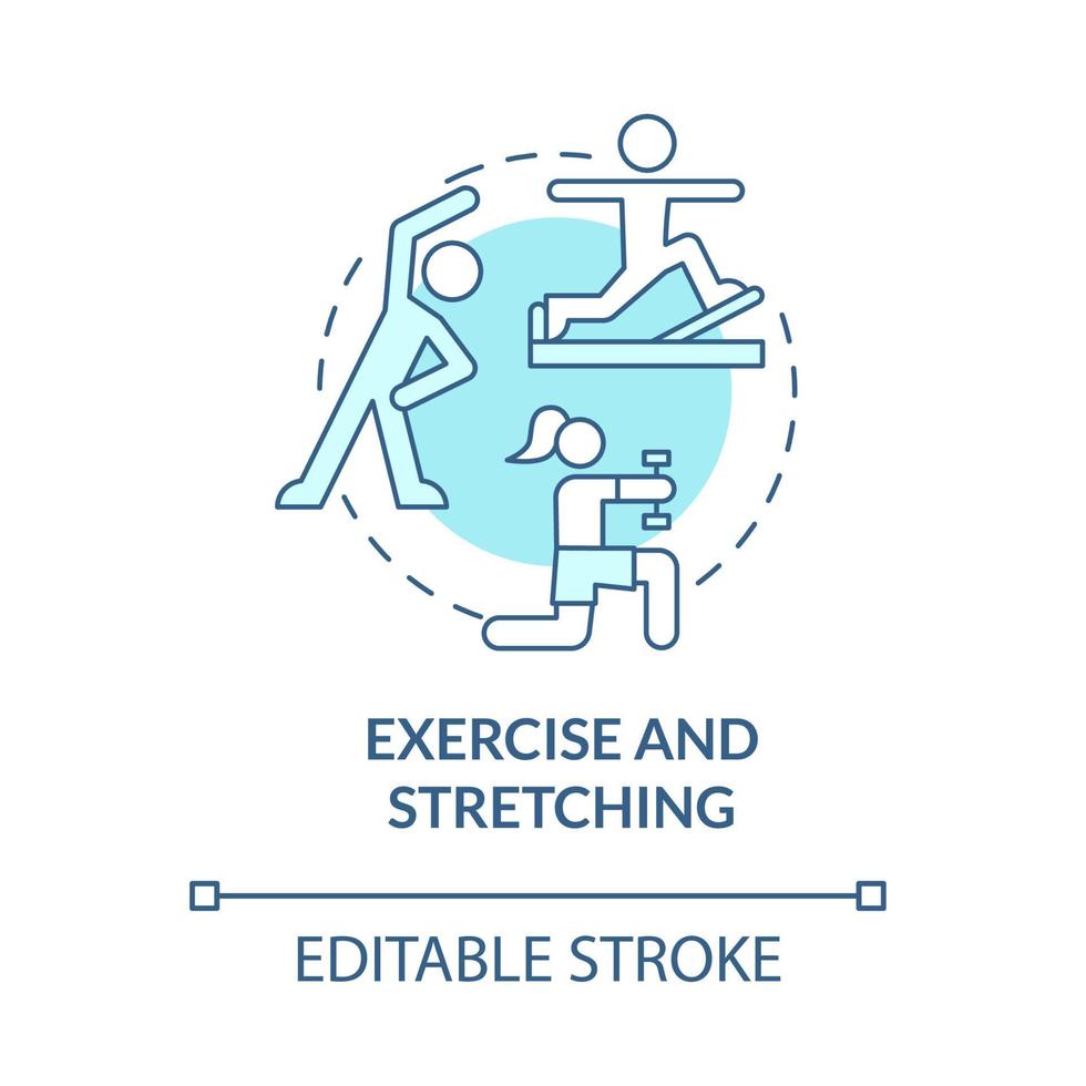 icône de concept bleu d'exercice et d'étirement. risque de réduction de l'arthrite idée abstraite illustration en ligne mince. prévenir les maladies articulaires. dessin de couleur de contour isolé de vecteur. trait modifiable vecteur