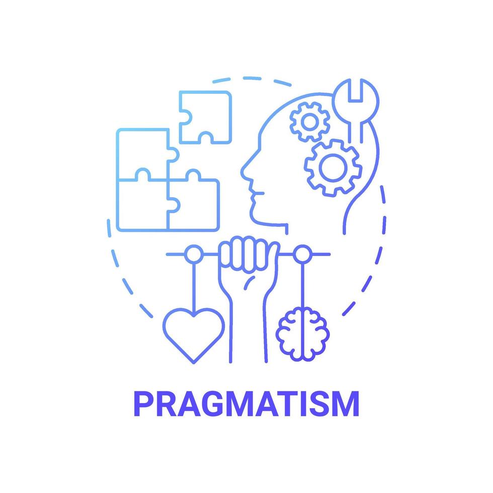 icône de concept de dégradé bleu pragmatisme. illustration de la ligne mince de l'idée abstraite caractéristique de l'entrepreneur social. compétences en résolution de problèmes et en prédiction. dessin de couleur de contour isolé de vecteur