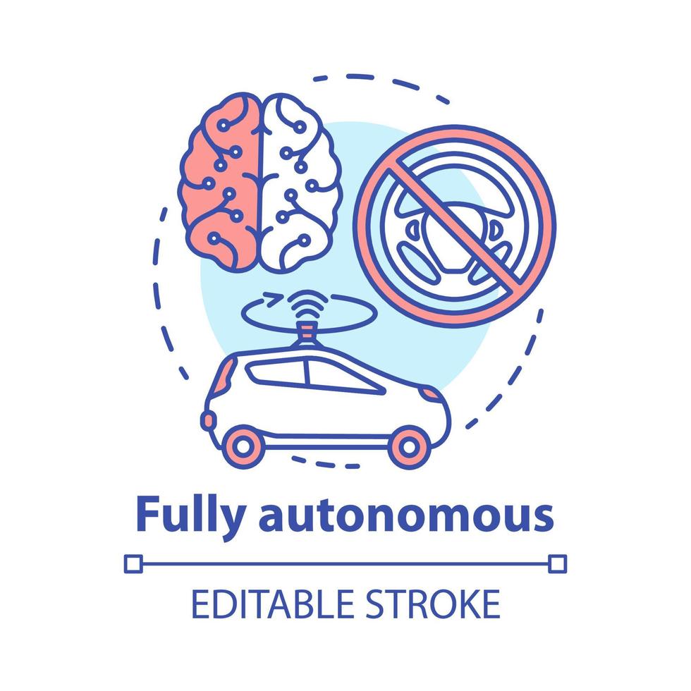 icône de concept entièrement autonome. voiture pilotée par l'intelligence artificielle. système de pilotage automatique. véhicule robotique. illustration de fine ligne d'idée de voiture sans conducteur. dessin de contour isolé de vecteur. trait modifiable vecteur