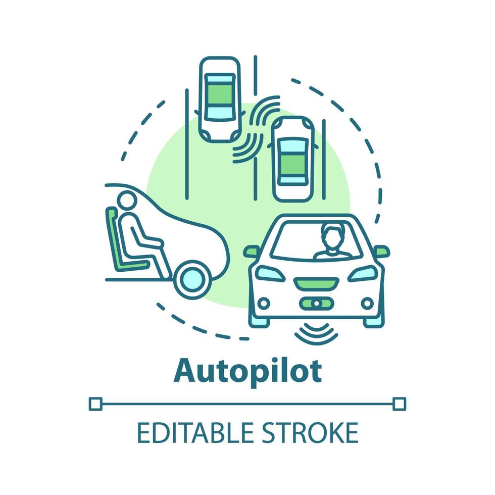 icône de concept de pilote automatique. voiture autonome, véhicule sans conducteur. voiture intelligente. illustration de ligne mince d'idée d'auto-conduite. dessin de contour isolé de vecteur. trait modifiable vecteur