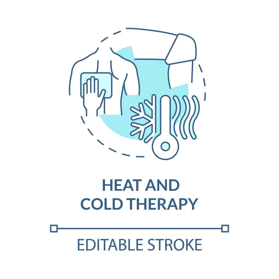 icône de concept bleu de thérapie par la chaleur et le froid. compresse pour soulager les maux de dos et les gonflements. illustration de la ligne mince de l'idée abstraite de physiothérapie. dessin de couleur de contour isolé de vecteur. trait modifiable vecteur