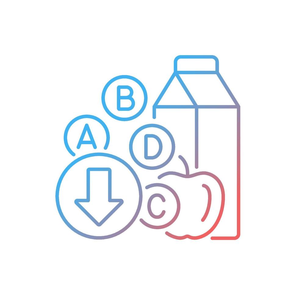 icône de vecteur linéaire de gradient de carence en vitamines. une consommation insuffisante de nutriments entraîne des problèmes de santé. symbole de couleur de ligne mince. pictogramme de style moderne. dessin de contour isolé de vecteur