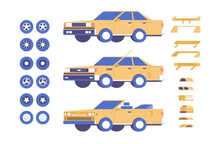 Personnalisation de pièces de véhicule automobile mod illustration set vecteur