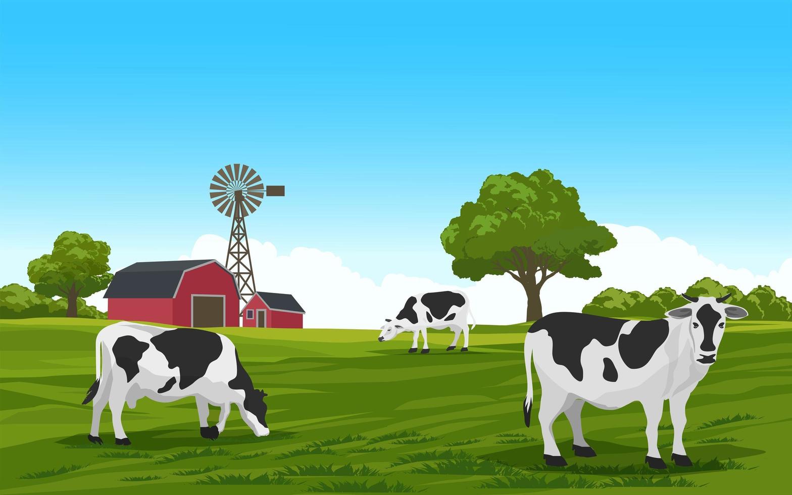 vaches qui paissent dans les terres agricoles vecteur