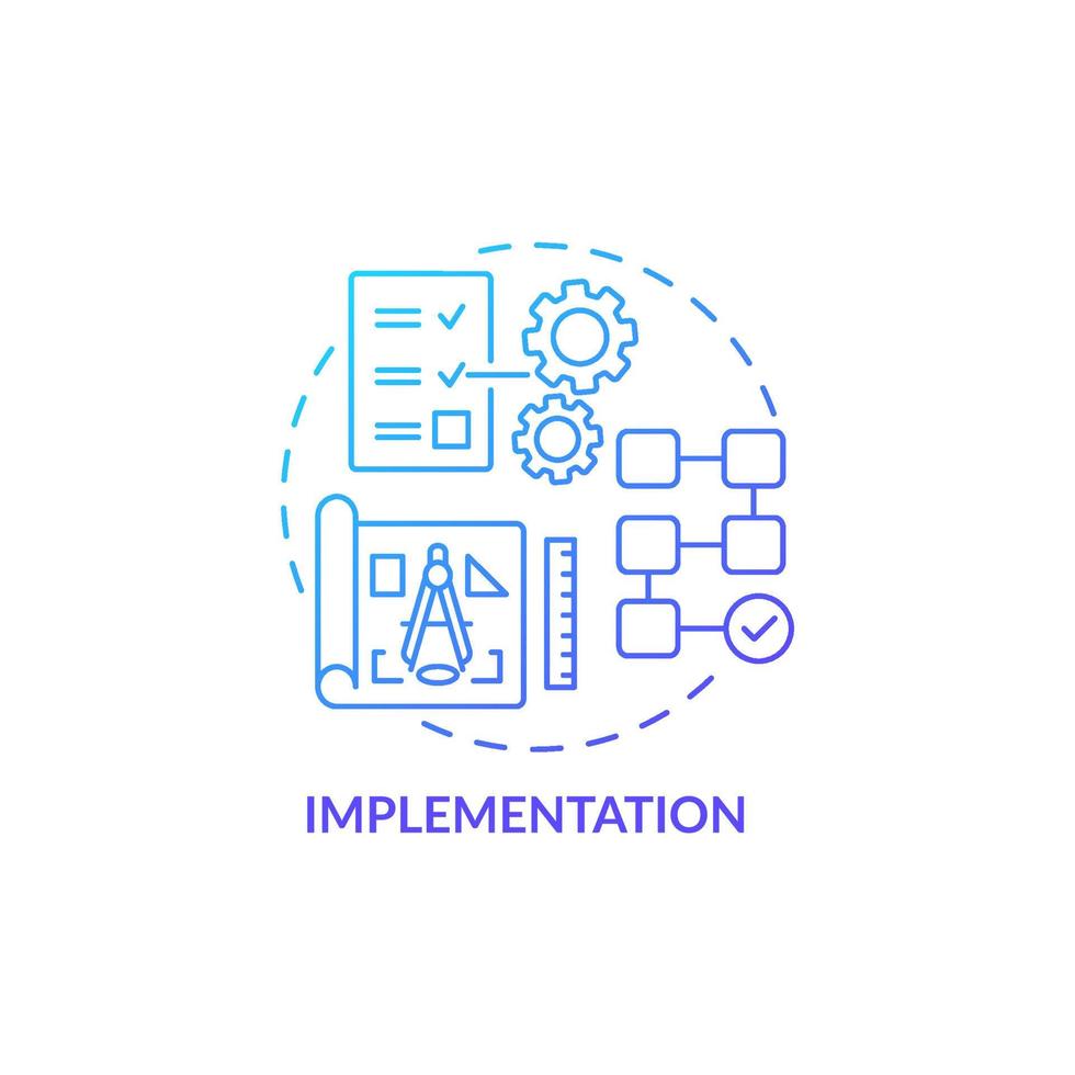 icône de concept d'exécution. réalisation de nouvelles solutions technologiques. mettre en œuvre et soutenir les structures de l'entreprise idée abstraite illustration en ligne mince. dessin de couleur de contour isolé de vecteur