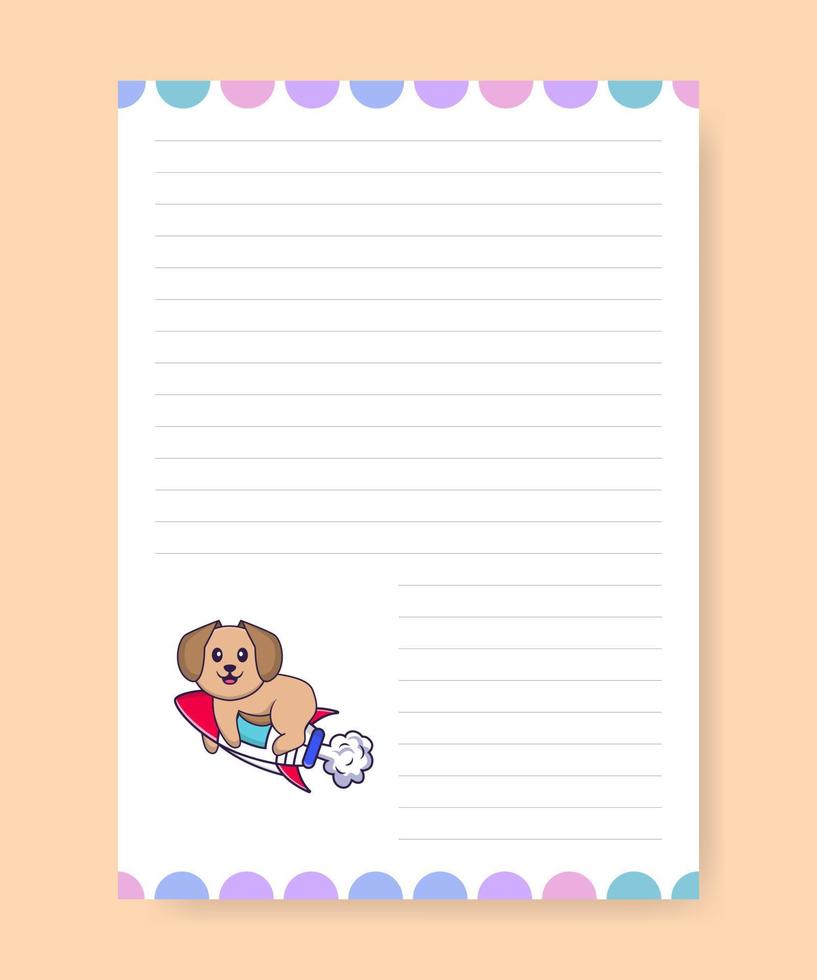 page de planification et liste de choses à faire avec un chien mignon. illustration vectorielle de dessin animé. vecteur