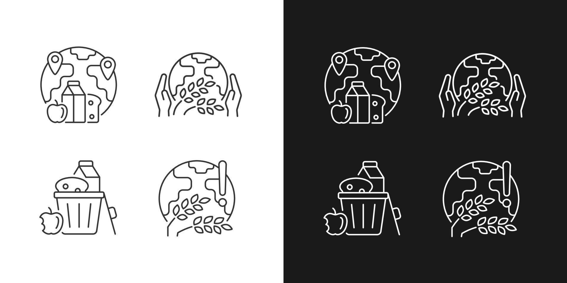 la faim dans le monde émet des icônes linéaires définies pour le mode sombre et clair. flétrissement global de la récolte. répartition internationale. symboles de lignes fines personnalisables. illustrations vectorielles isolées. trait modifiable vecteur