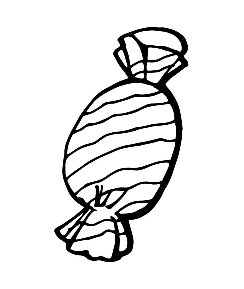 canne en bonbon à rayures de noël dans un style doodle isolé sur fond blanc. icône clipart. vecteur