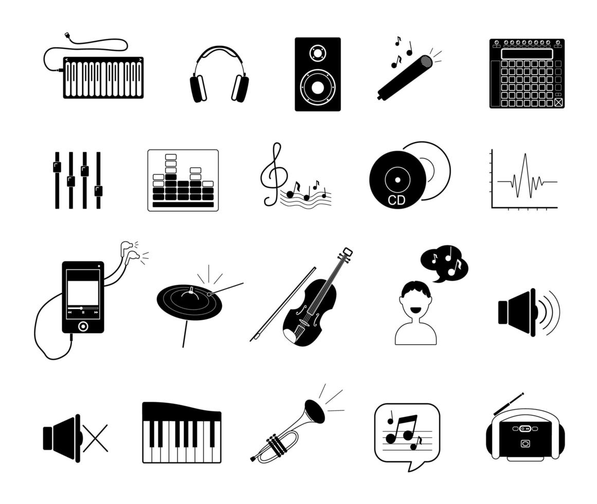 icônes de musique graphiques vectoriels sur fond blanc vecteur