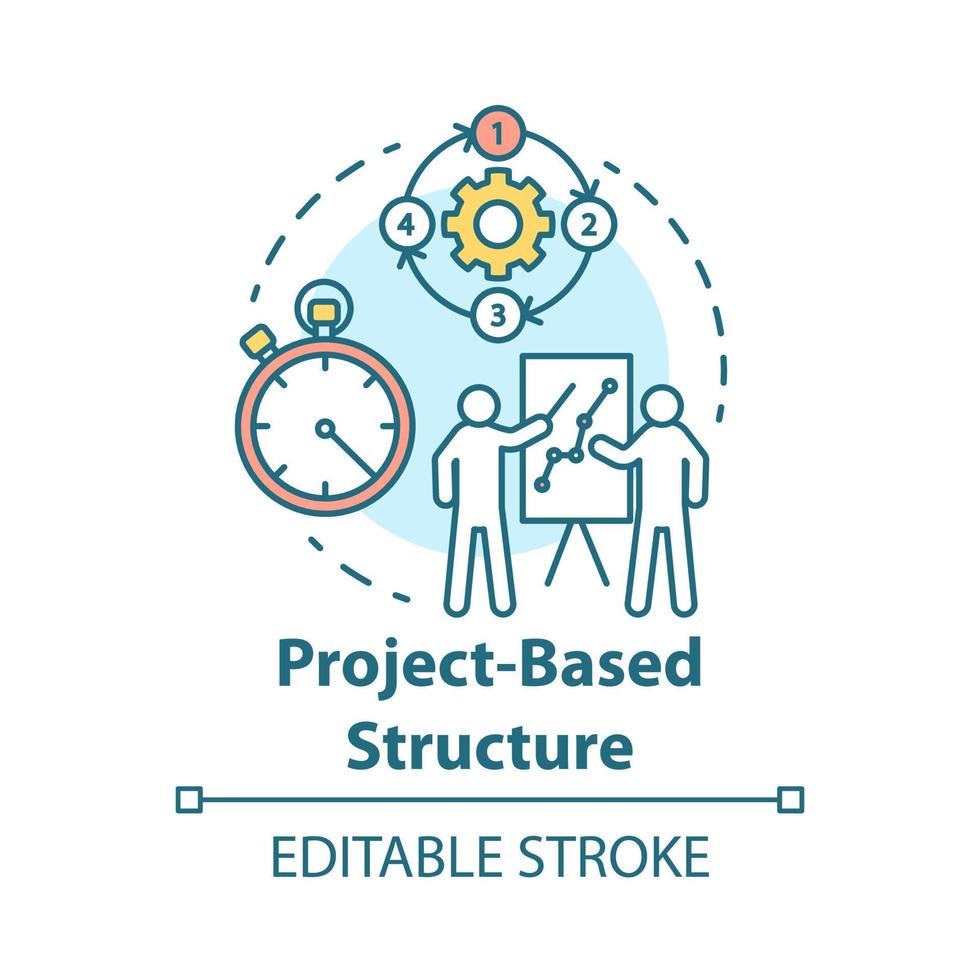 icône de concept de structure de base de projet. formation en entreprise, présentation d'entreprise. illustration de ligne mince d'idée de processus de flux de travail. gestion de projet. dessin de contour isolé de vecteur. trait modifiable vecteur