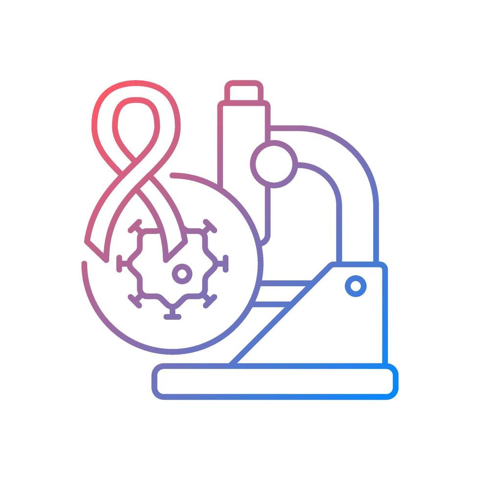 icône de vecteur linéaire de gradient d'essais cliniques de cancer. développement dans le traitement du cancer. oncologie médicale. études de recherche. symbole de couleur de ligne mince. pictogramme de style moderne. dessin de contour isolé de vecteur