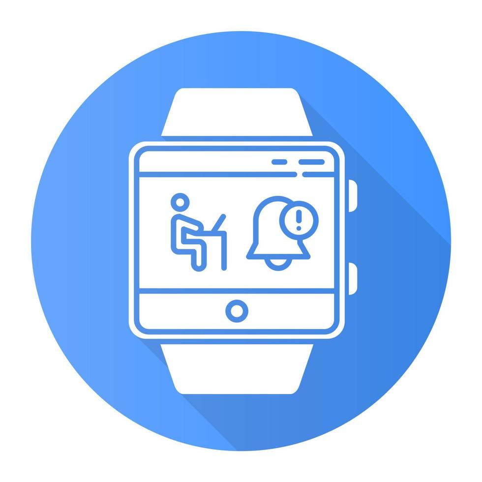 notifications fonction smartwatch icône de glyphe d'ombre longue à motif plat bleu. bracelet de remise en forme. synchronisation avec un ordinateur portable, un ordinateur et d'autres gadgets. illustration vectorielle silhouette vecteur