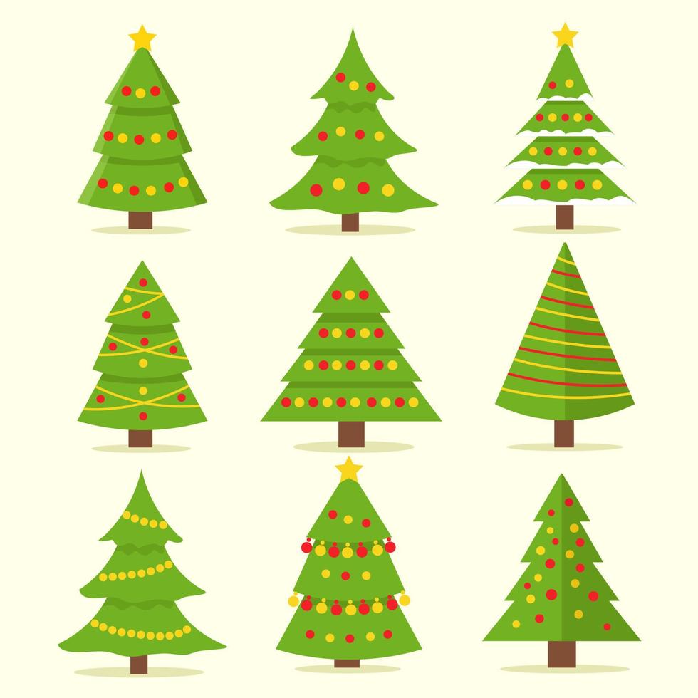 collection d'arbres de noël, design plat moderne. peut être utilisé pour des documents imprimés - dépliants, affiches, cartes de visite ou pour le web. vecteur