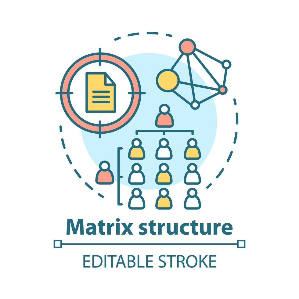 icône de concept de structure d'entreprise matricielle. illustration de la fine ligne de l'idée de la haute direction de l'entreprise. organisation du flux de travail. interaction du personnel, environnement de travail. dessin isolé de vecteur. trait modifiable vecteur