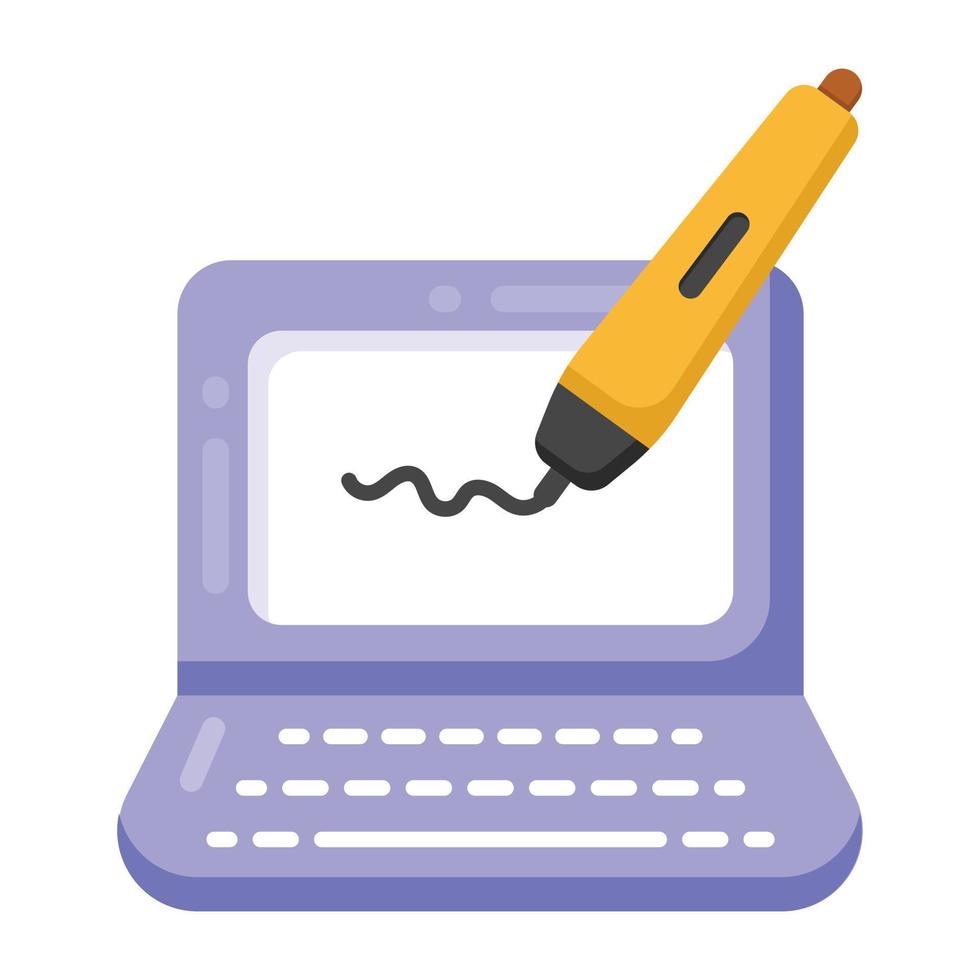 stylo avec écran indiquant l'icône plate d'écriture en ligne vecteur
