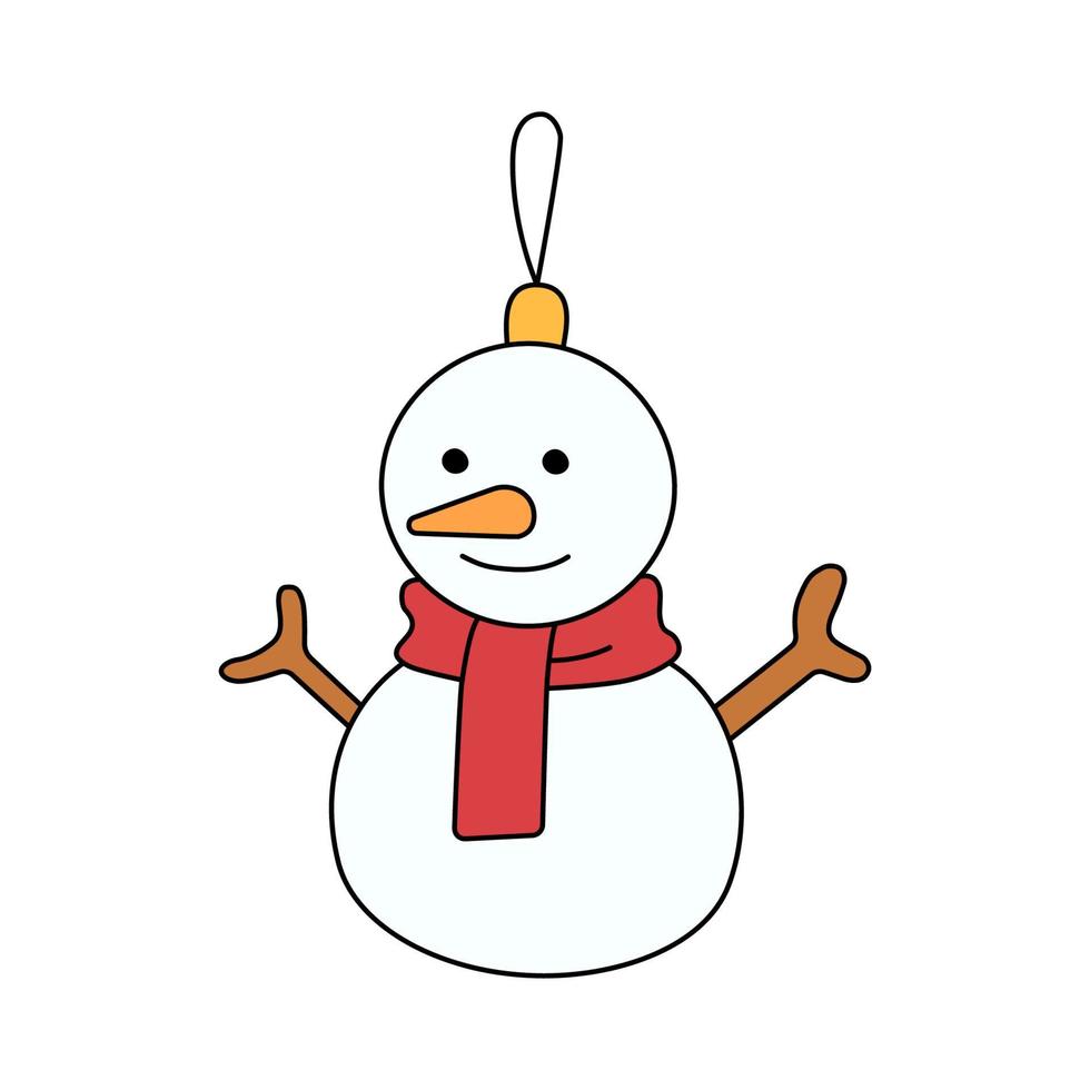 jouet de noël bonhomme de neige en style cartoon. illustration vectorielle isolée sur fond blanc vecteur