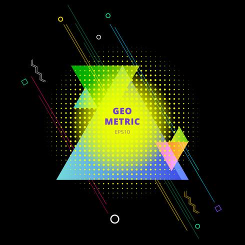 Composition abstraite de triangles géométriques colorés avec demi-teinte élément sur fond noir. vecteur