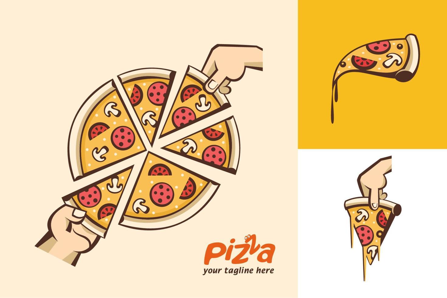 illustration vectorielle de pizza. logo de pizza italienne. en style dessin animé. vecteur