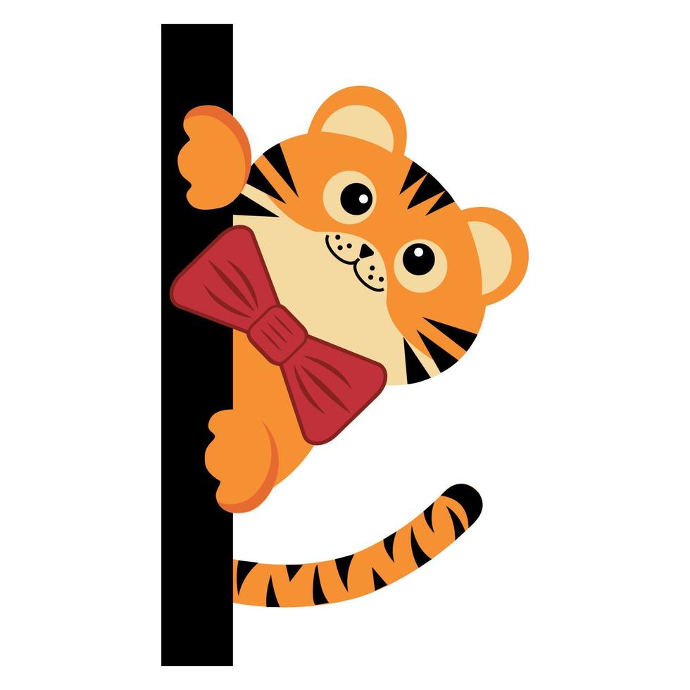 personnage mignon petit tigre, vecteur de couleur isolé illustration de style dessin animé