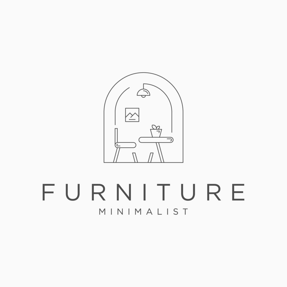 meubles dessin au trait minimaliste logo icône modèle de conception vecteur