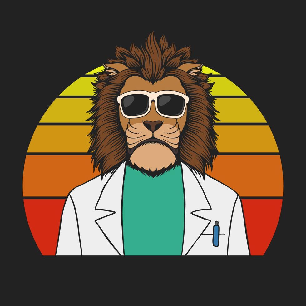 lion médecin illustration vectorielle rétro vecteur