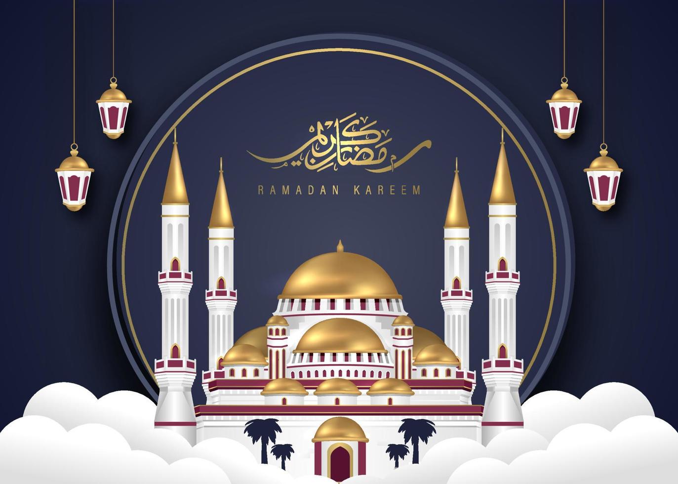 fond de vecteur de ramadan avec illustration de conception 3d réaliste de bâtiment de mosquée