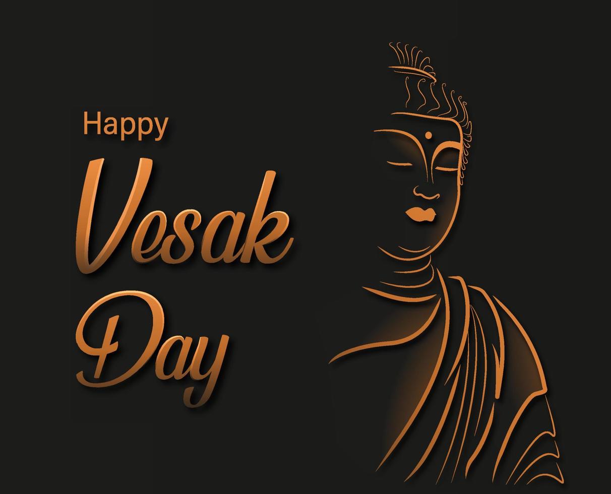 bonne journée de vesak avec un style simple de ligne d'art de statue de siddharta gautama, illustration vectorielle de bannière d'affiche de jour de vesak vecteur