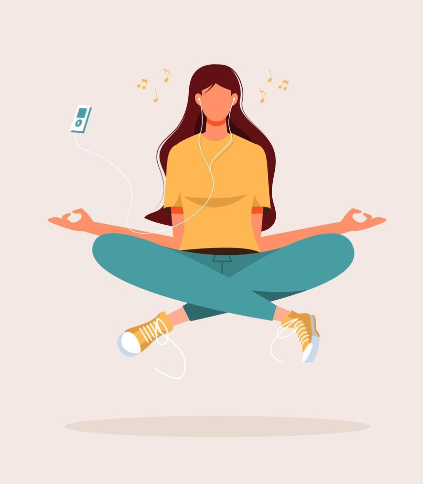 illustration conceptuelle d'une jeune femme pour le yoga, la méditation, la détente, les loisirs, un mode de vie sain vecteur