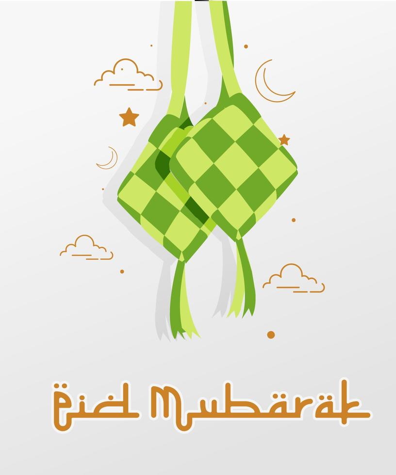 joyeux eid mubarak illustration vectorielle adaptée à la carte de voeux de bannière d'affiche et autres, modèle eid mubarak avec ketupat et style de ligne d'art vecteur