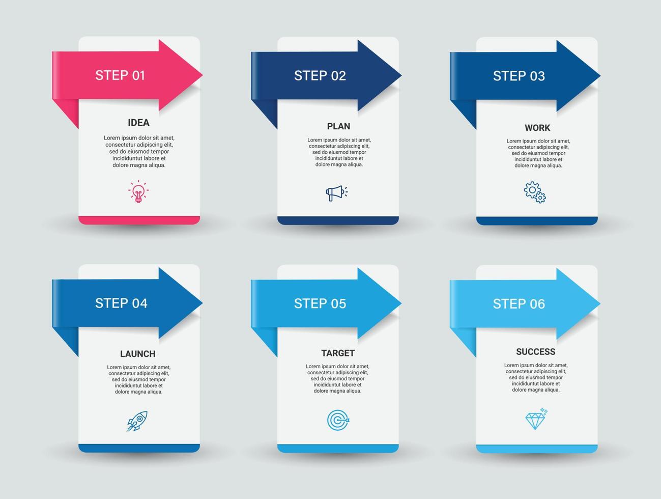 étapes de conception de modèle d'infographie de processus de chronologie d'entreprise avec des icônes vecteur