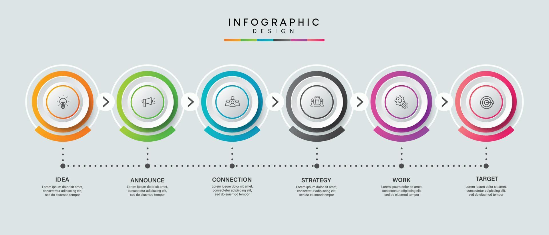 étapes de visualisation des données d'entreprise processus de chronologie conception de modèle infographique avec des icônes vecteur