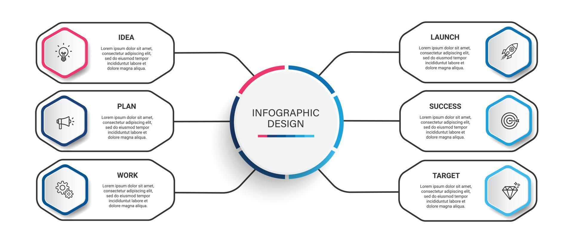 étapes de visualisation des données d'entreprise processus de chronologie conception de modèle infographique avec des icônes vecteur