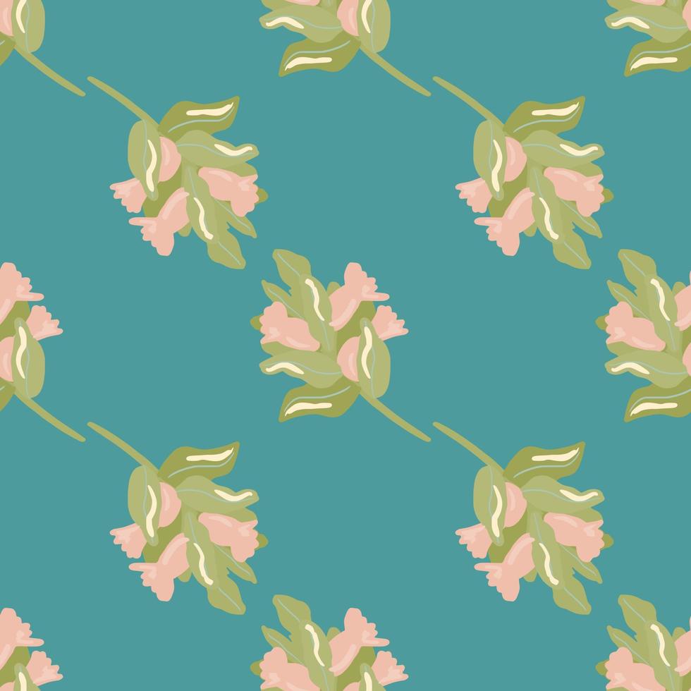 branche avec motif pastel sans couture de silhouettes de baies. feuilles diagonales vertes avec des éléments roses sur fond turquoise. vecteur