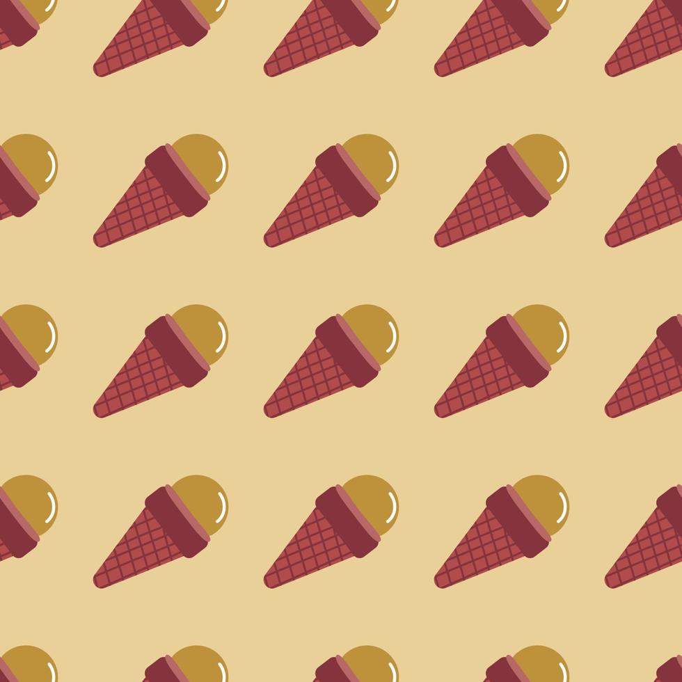 crème glacée dans le modèle de nourriture sans couture de cône de gaufre. design dans les couleurs bordeaux et beige. papier peint simple. vecteur