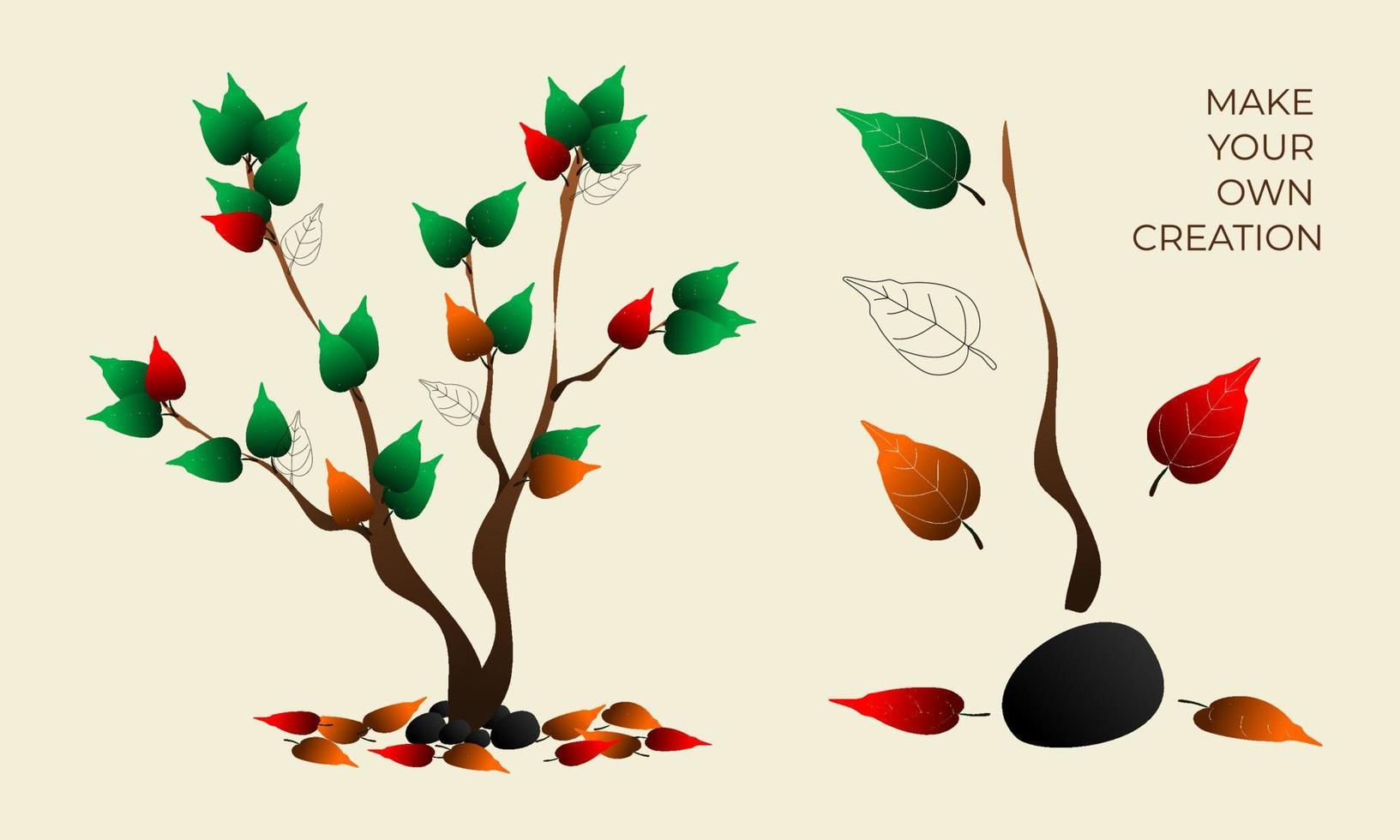 arbre avec contour feuilles illustration et ensemble de création vecteur