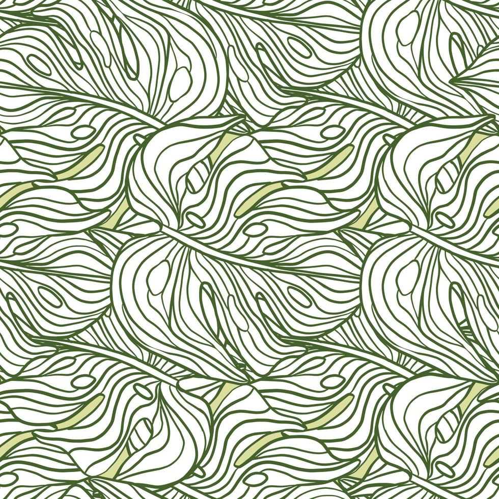 modèle sans couture créatif avec ornement de grandes feuilles de monstère aux contours verts. impression de feuille de contour abstrait. vecteur