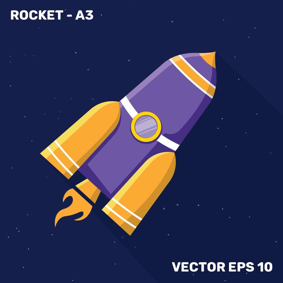 illustration de fusée, fusée à conception plate avec des couleurs violettes et jaunes de formes adaptées aux thèmes pour enfants vecteur