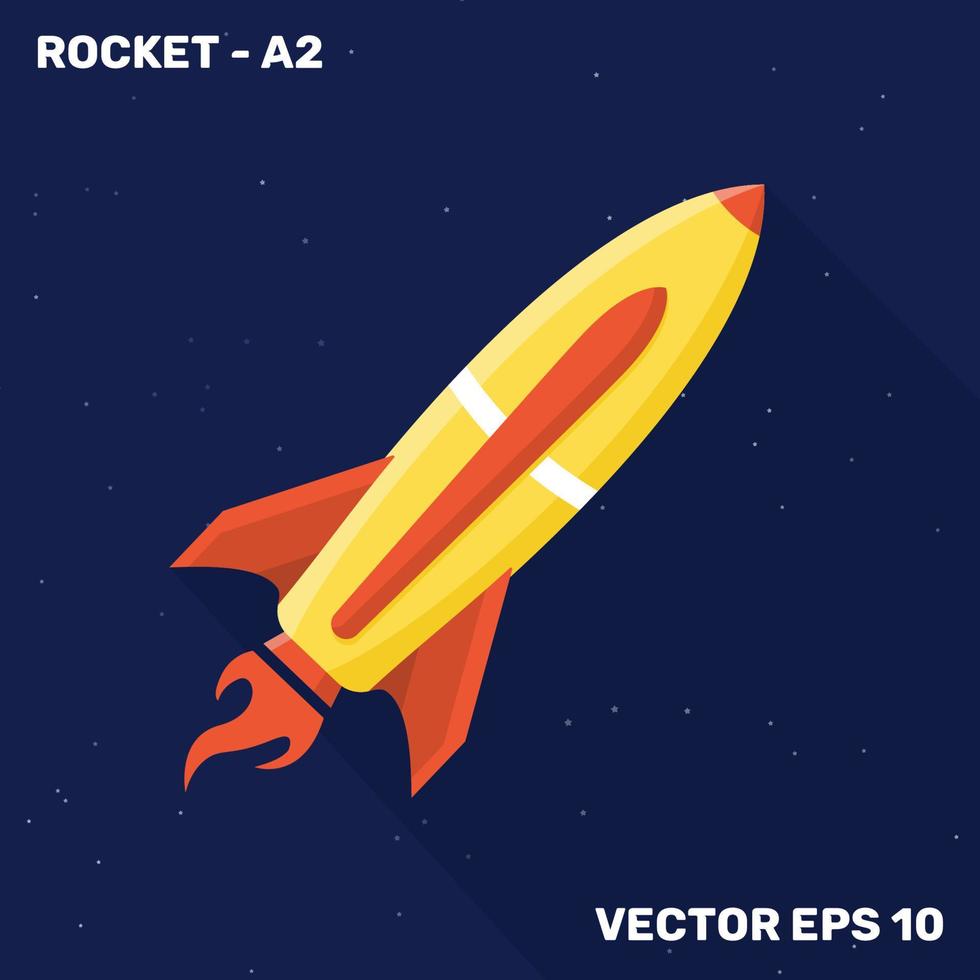 illustration de fusée, fusée à conception plate avec des couleurs jaune et orange de formes adaptées aux thèmes pour enfants vecteur