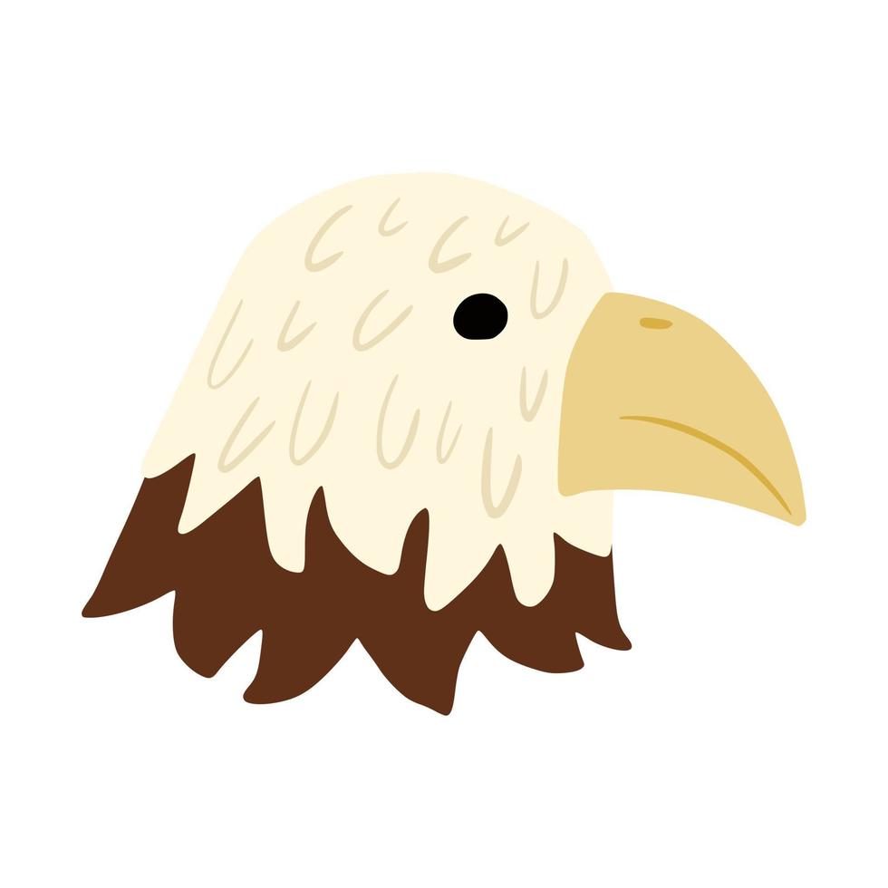 aigle de caractère de visage isolé sur fond blanc. personnage de dessin animé drôle avec bec et plume dans un style doodle. vecteur